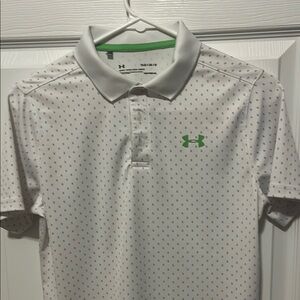 Under Armour White and Green Polo with Geometric Pattern